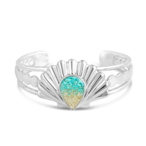 Coastal Shell Boho Cuff Bracelet - Turquoise Gradient & Madeira Beach Sand