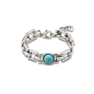 Bracelet with small, squared links and a green water murano crystal. It features a lobster clasp.