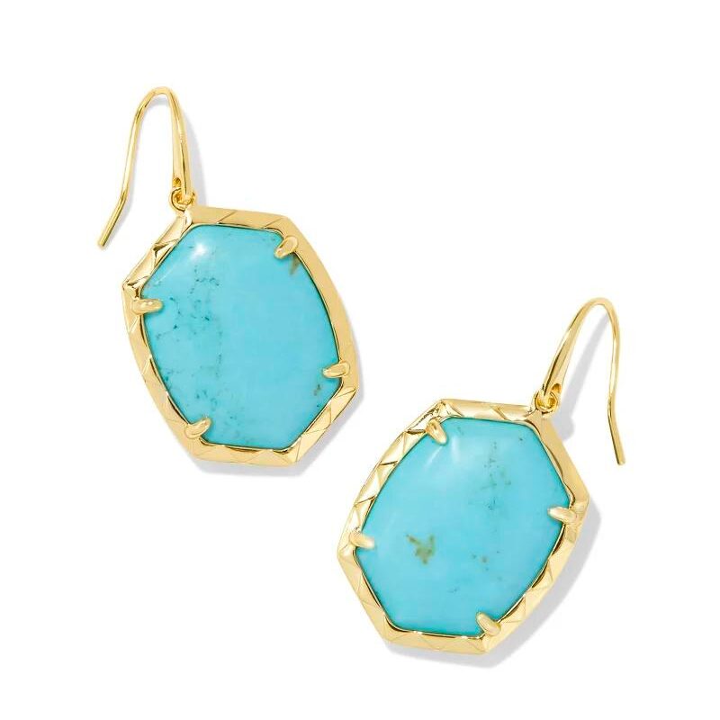 Daphne Gold Drop Earrings in Variegated Turquoise Magnesite