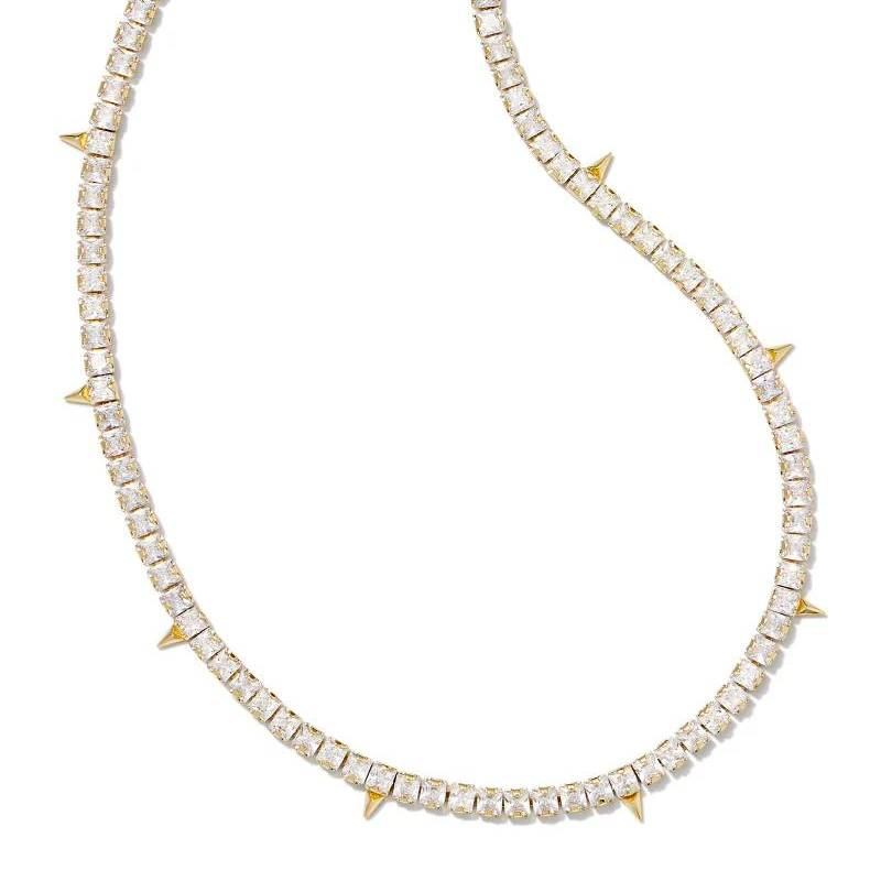 Jacqueline Gold Tennis Necklace in White Crystal