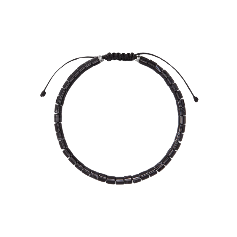 Grey Oxidized Sterling Silver Bracelet in Black Banded Agate - Medium