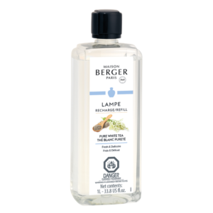 Pure white tea A fresh, delicate and subtle home fragrance that is a fleeting symbol of eternal beauty and is adorned with notes of bergamot, white musk and white tea. home fragrance air purifier by lampe berger maison berger