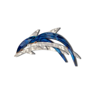 Dolphin Pair Blue and Silver Stainless Steel Wall Art