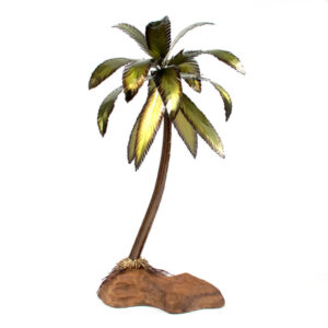 Palm on Teak Base stainless steel wall art by mark malizia