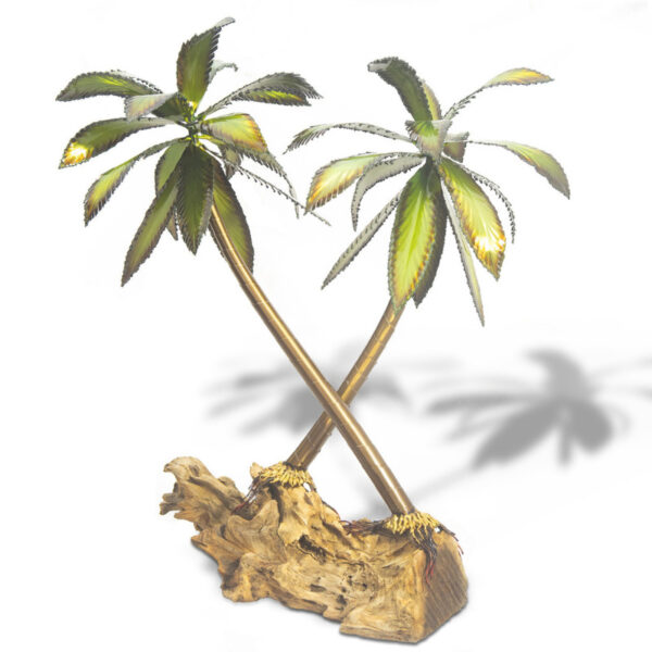 Palm Double on Teak Base stainless steel home decor by mark malizia
