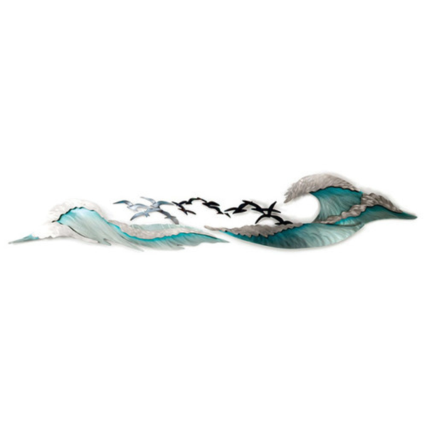 ocean waves with birds flying stainless steel wall art
