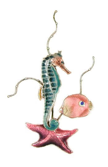 bovano copper glass ocean coastal wall art seahorse with fish and star fish