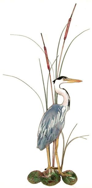Small Great Blue Heron, with Cattails, Facing Right