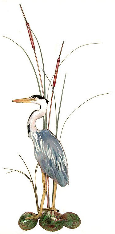 Small Great Blue Heron, with Cattails, Facing Left
