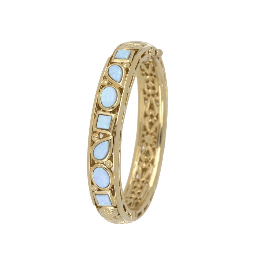7 Blue Opals on Hinged Bracelet - Gold
