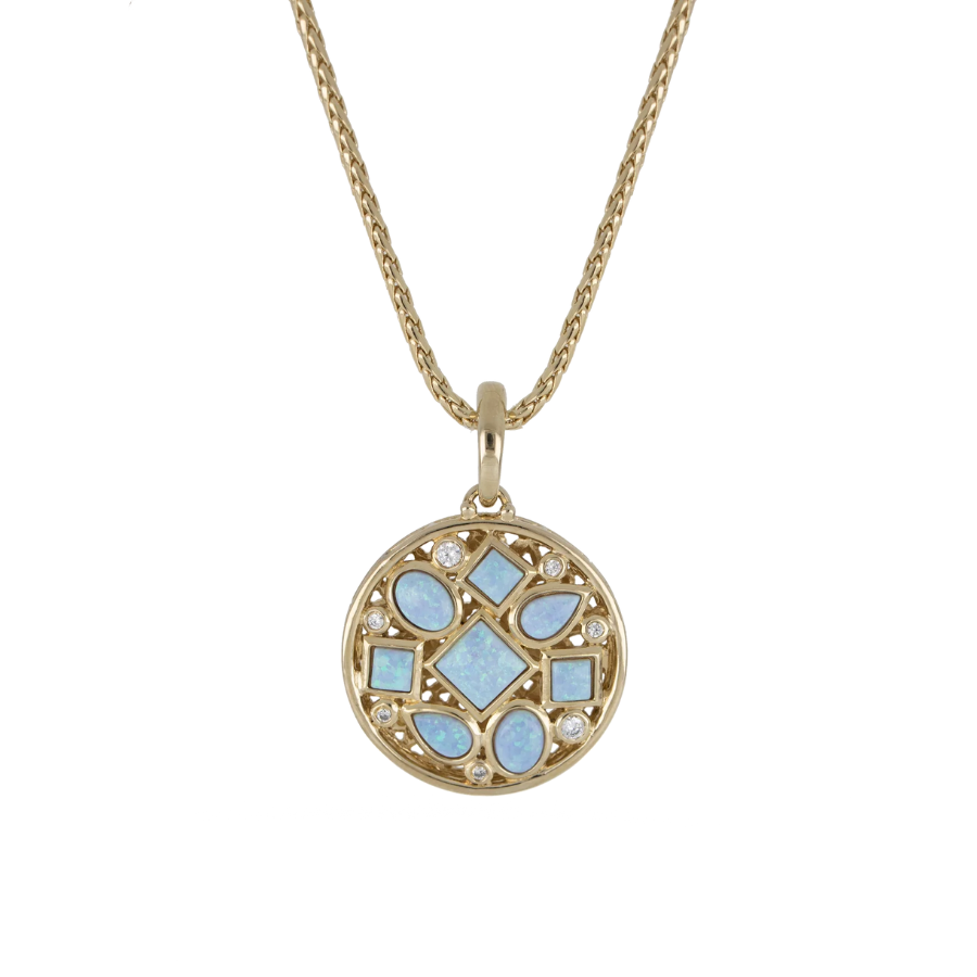 8 Blue Opals Pendant Necklace - Gold