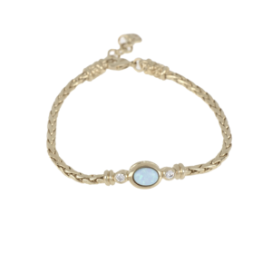 Blue Oval Opal Single Strand Bracelet - Gold