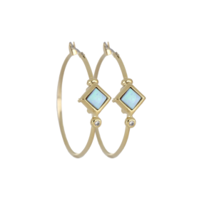 Blue Opal Diamond-Shaped Hoop Earrings - Gold