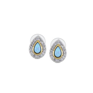 Blue Opal Pear-Shaped Post Earrings - With Pavé