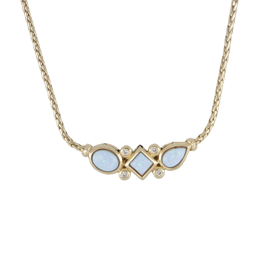 3 Blue Opals Necklace - Gold