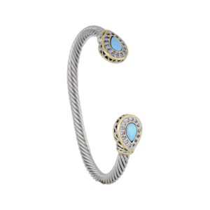Blue Opal Pear-Shaped Stone Cuff - Two Tone with Pavé