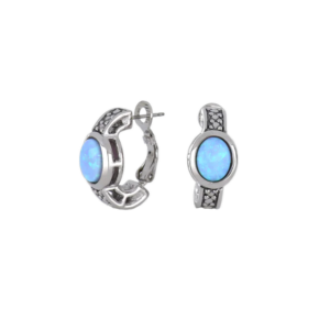 Blue Opal Oval-Shaped Huggie Earring