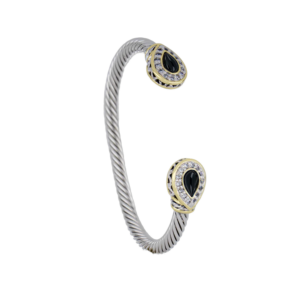Black Onyx Pear-Shaped Stone Cuff - Two Tone with Pavé