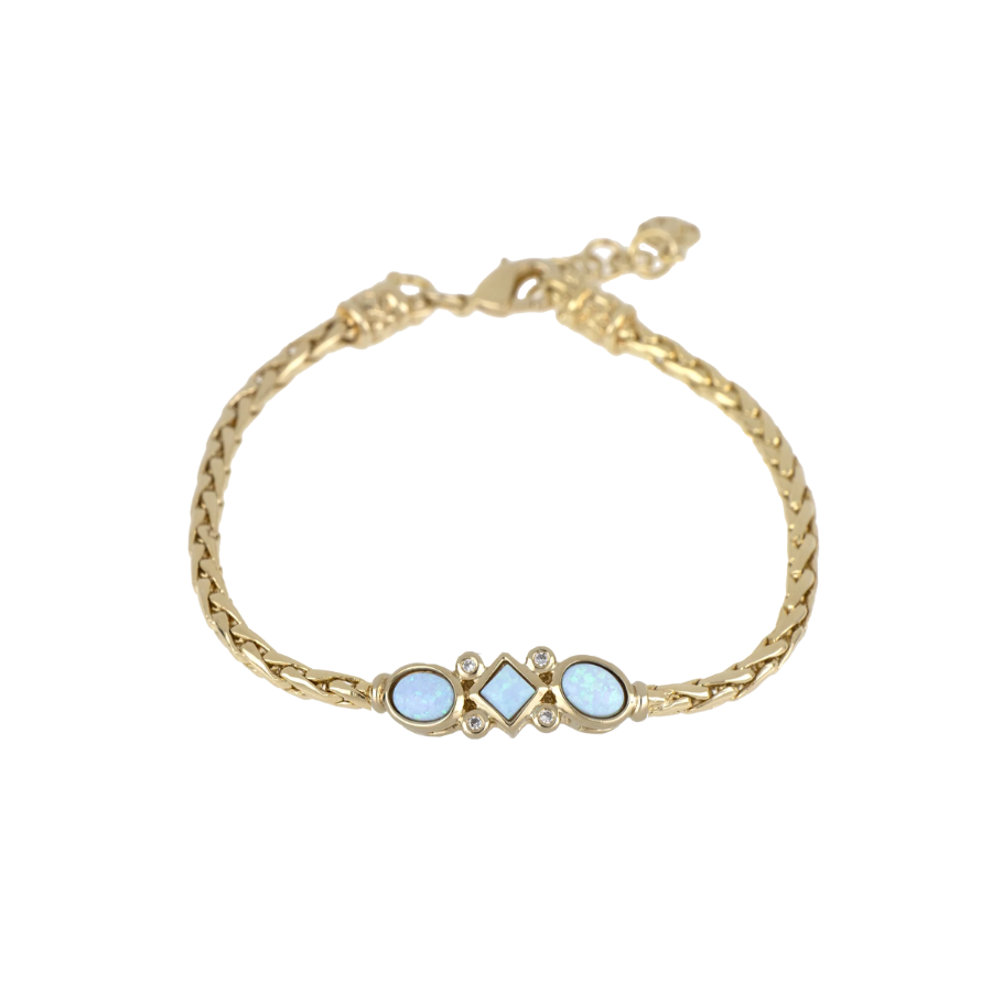3 Blue Opals Single Strand Bracelet - Gold