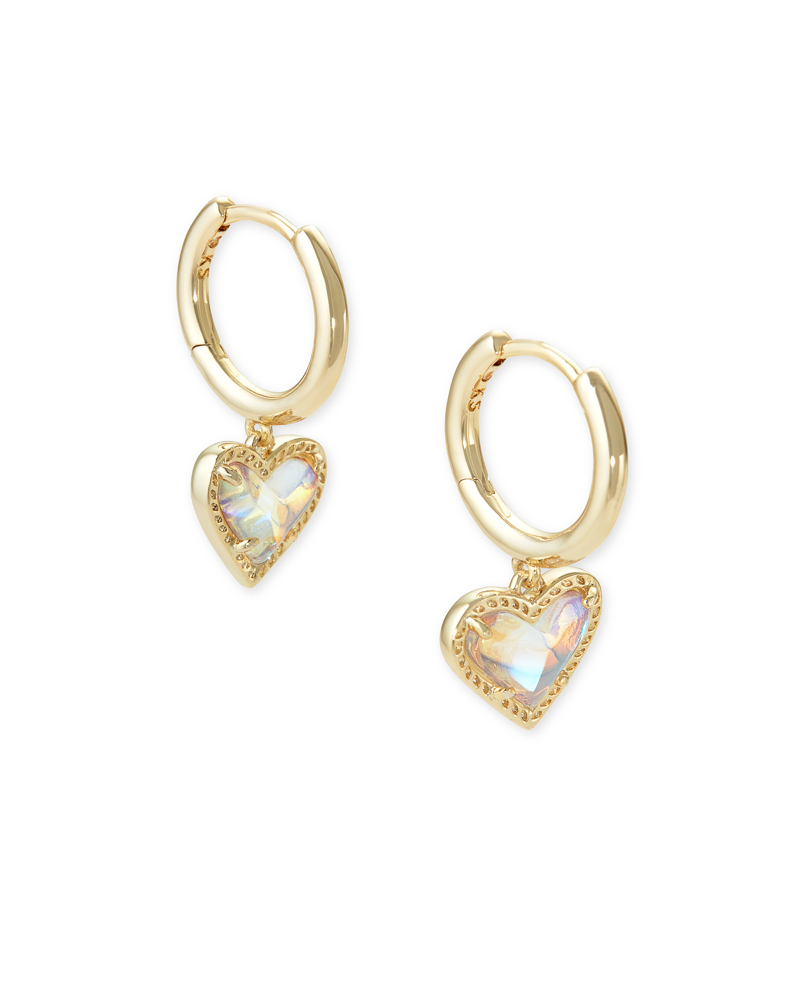 Ari Heart Huggie Earrings - Gold with Dichroic Glass