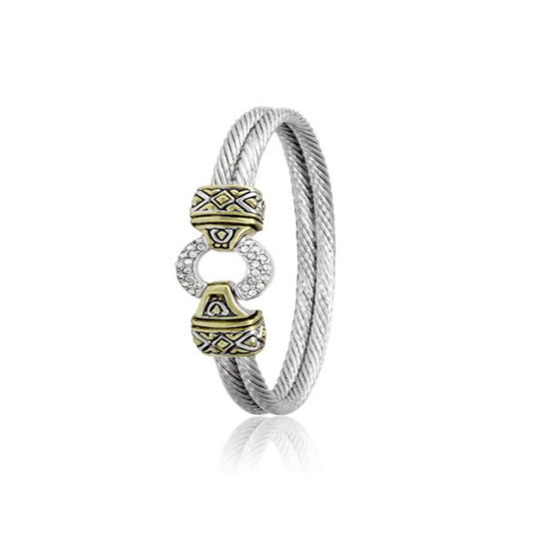 Two tone Pave Circle Double Wire Bracelet