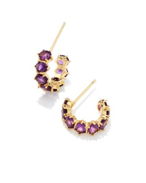 Cailin Crystal Huggie Earrings - Gold with Purple Crystal