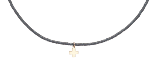 15" choker heishi 2mm bead - signature cross gold charm