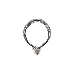 Woman leather choker featuring a padlock pendant in silver-plated metal alloy.