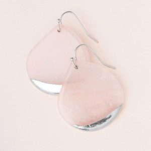 Stone Dipped Teardrop Earring - Rose Quartz/Silver