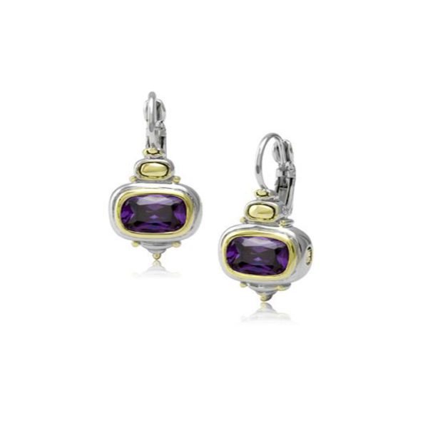 two tone purple stone French Wire Earrings