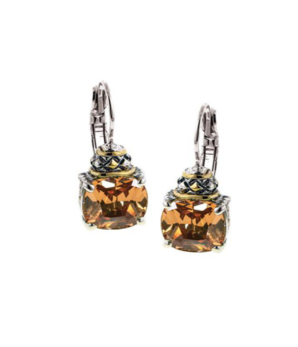two tone Square Cut champagne stone French Wire Earrings