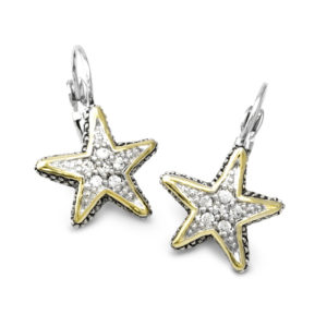two tone Pave Starfish Fishwire Earrings