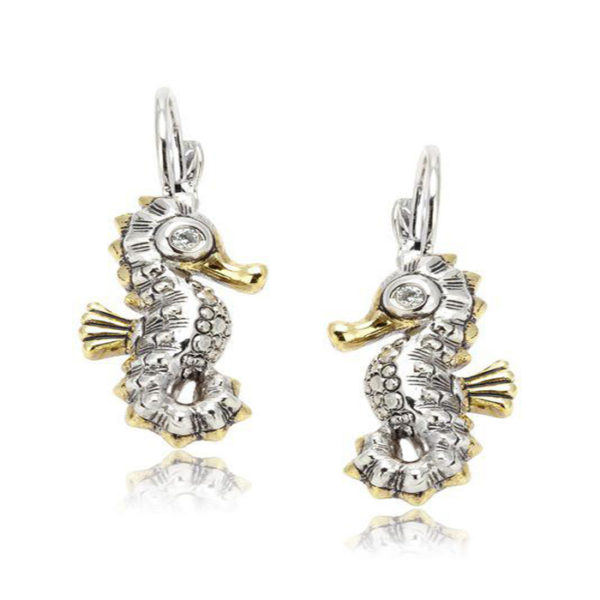 two tone pave Seahorse Fishwire Earrings