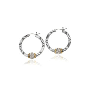 Two Tone Pave Twisted Wire Hoop Earrings