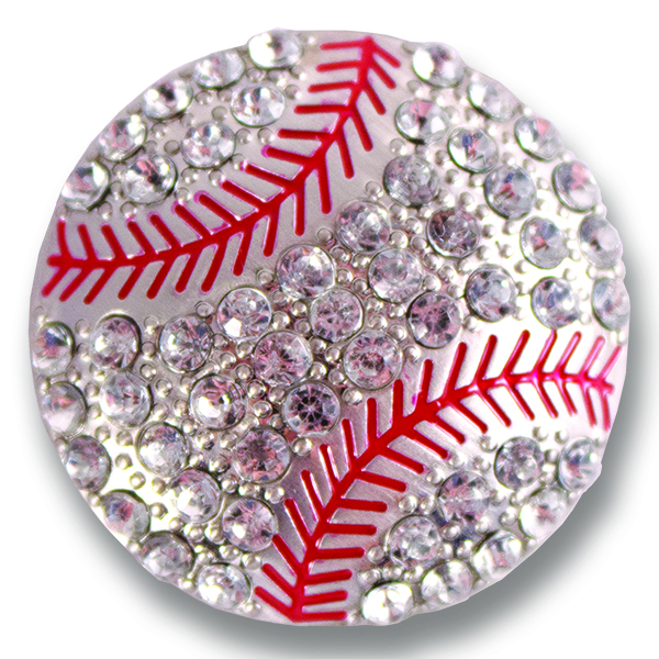 The Jax Snap is a rhinestone baseball on silver base with red accents. lindsay phillips switch flops