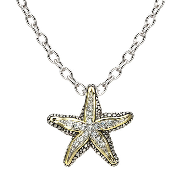 Two Tone Pave Starfish Pendant with 16" Chain