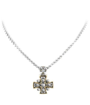 two tone Cross CZ Pendant with Necklace