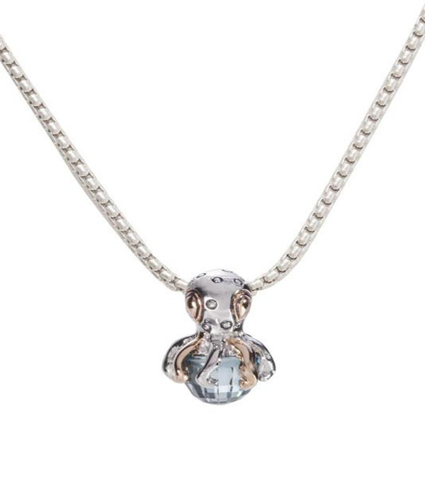two tone Octopus holding aqua stone with 16" Chain