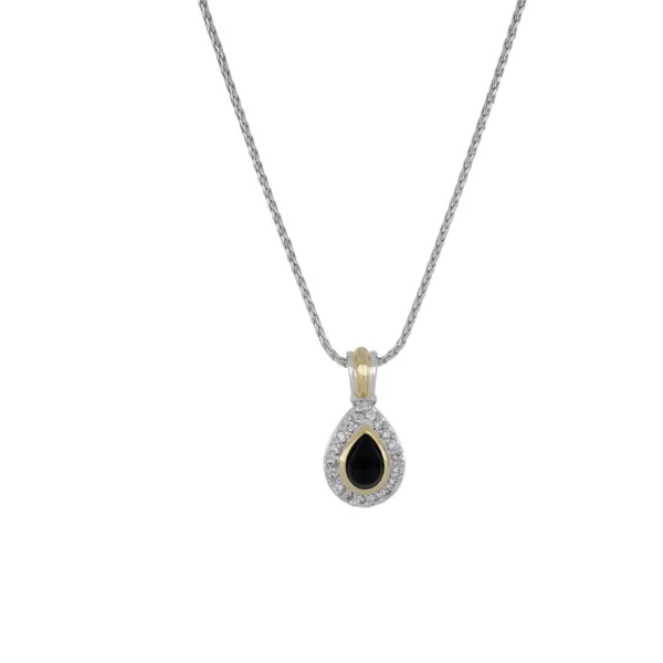Black Onyx Pear-Shaped Pendant Necklace with Pavé