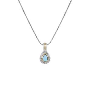 Blue Opal Pear-Shaped Pendant Necklace with Pavé