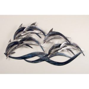 Dolphins w/Waves Blue and Silver Stainless Steel Wall Art