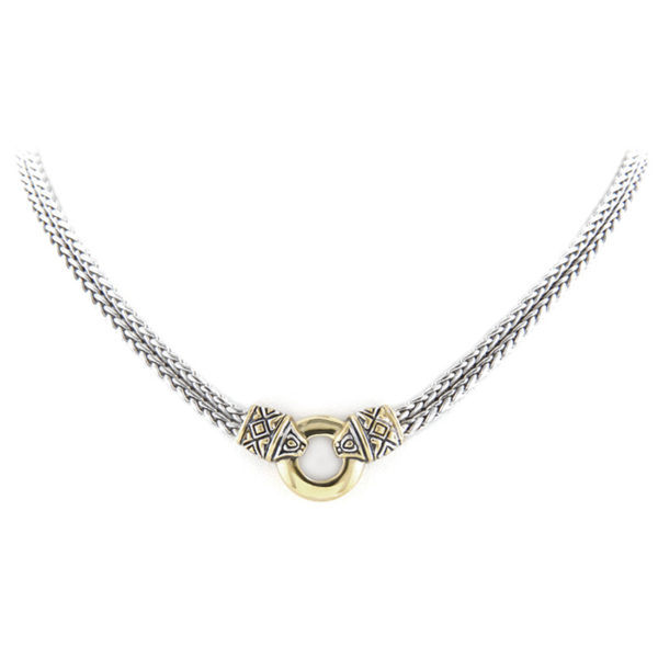two tone Antiqua Gold Circle Double Strand Necklace