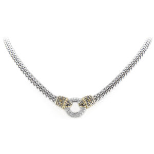 Two tone Antiqua Pave Circle Double Stand Necklace