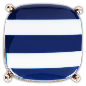 The Nauti Snap is a navy/white stripe resin stone square snap.