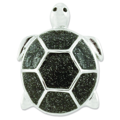 The Nelly Snap is a silver turtle with black glitter.