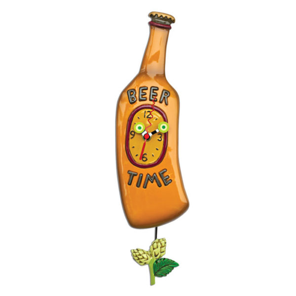 beer bottle clock with hops pendulum