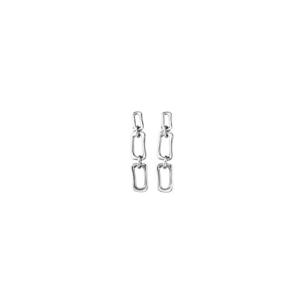 Long earrings, silver plated, composed of multiples rectangular link chains which are overlayed. A boho chic style jewel to wear in any occasion this season. A piece made in Spain by UNOde50 and 100% handmade.