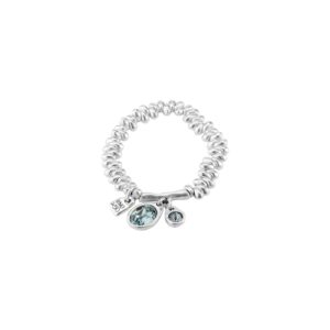 Bracelet composed of drop shaped silver plated pieces with two centrals SWAROVSKI® crystals in “Indian Safire” blue color, all in silver plated. An exclusive jewel for a sophisticated woman. Made in Spain by UNOde50 and 100% handmade.