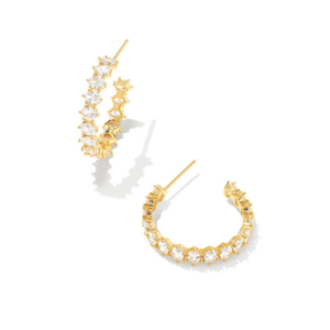 Cailin Gold Crystal Hoop Earrings in White Crystal
