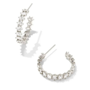 Cailin Silver Crystal Hoop Earrings in White Crystal